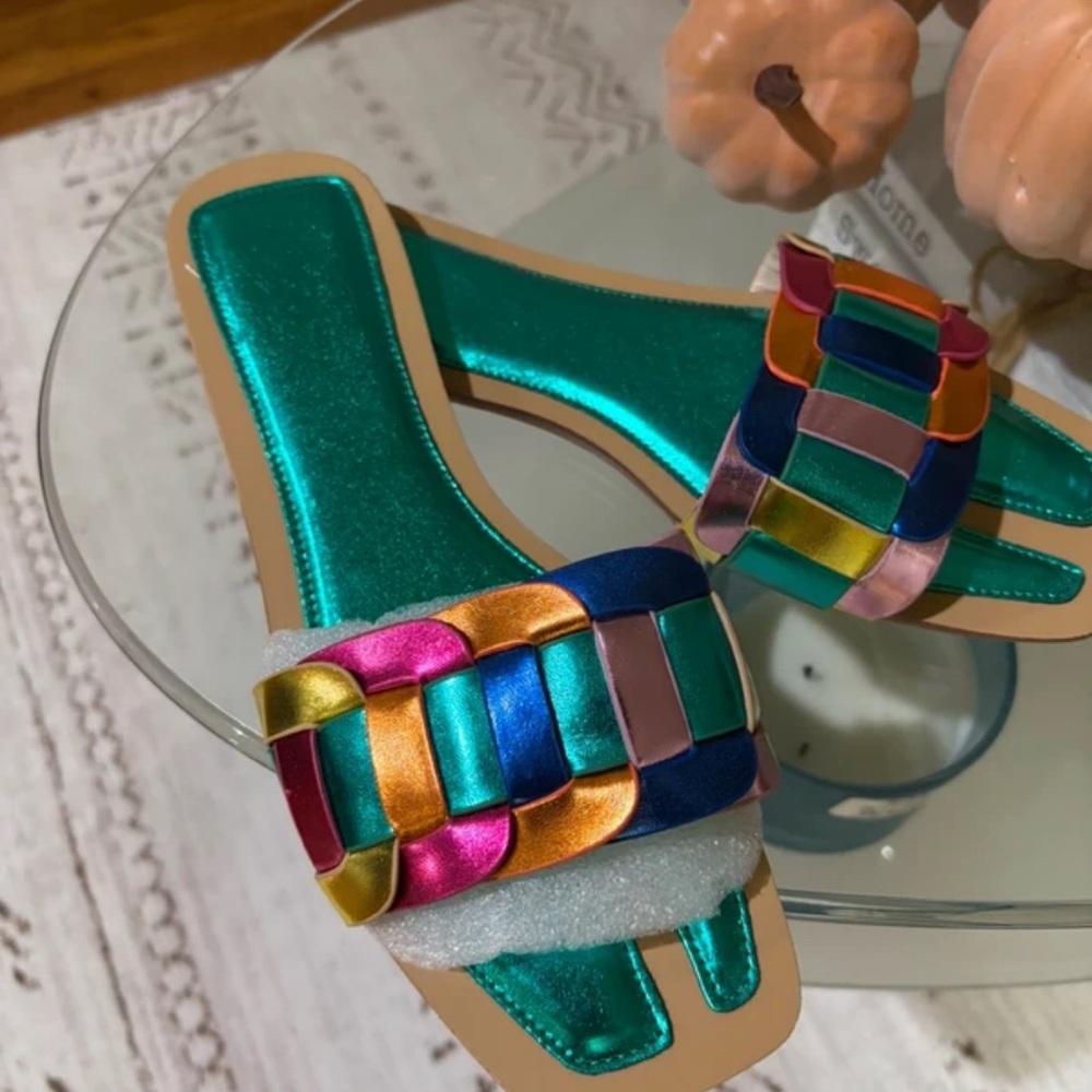 Colorful Satin Slide Sandals - Picture 2 of 2